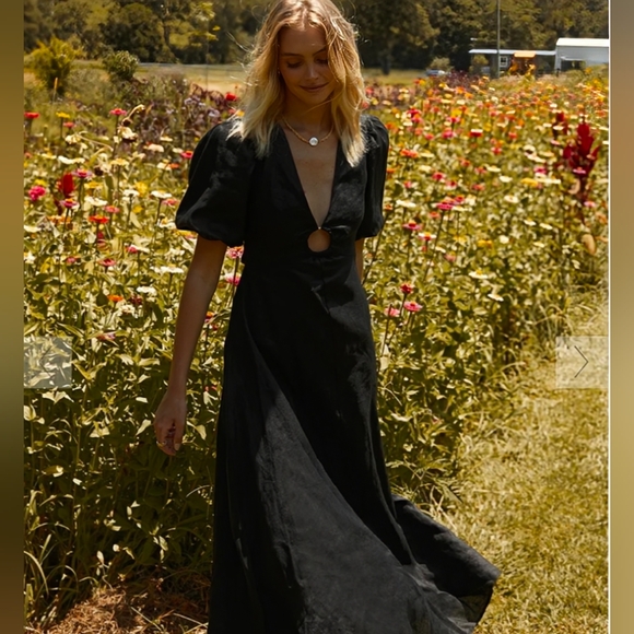 DISSH Dresses & Skirts - Dissh PETCH BLACK LINEN RING MIDI DRESS